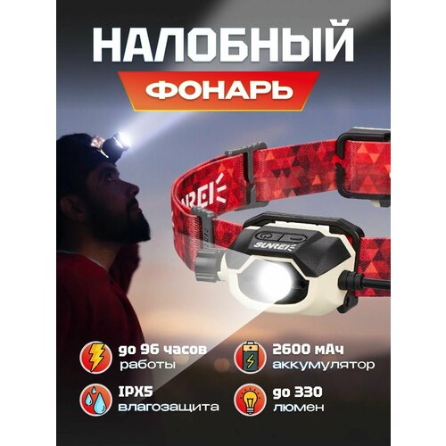 Фонарик портативный налобный Sunree MUYE2 Zoomable Headlamp 330 лм 2600мАч (MUYE2) Beige