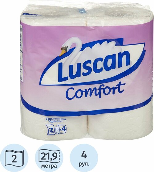 Туалетная бумага Luscan Comfort белая двухслойная 4 рул., белый, без запаха