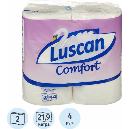 Туалетная бумага Luscan Comfort белая двухслойная 4 рул., белый, без запаха туалетная бумага мягкий знак comfort хлопок двухслойная 4 рул 144 лист белый без запаха