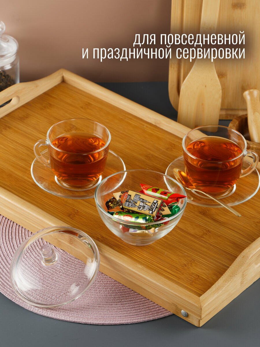 Сахарница стеклянная прозрачная "симпатия" с крышкой, 400 мл, 12см, OSZ — фото 1