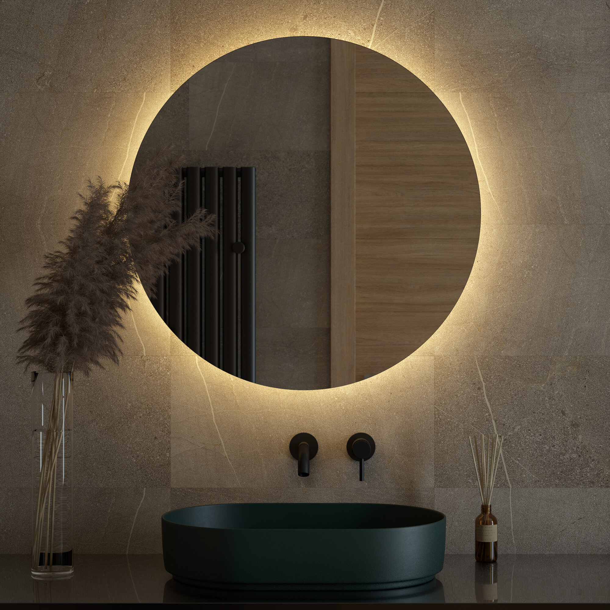 Зеркало с LED-подсветкой 25W (Ø80 cm) (Без выключателя) (Теплый белый свет) (DEFESTO)
