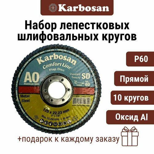 Круг лепестковый 10 шт. AXER11 (P60) D125/22 мм Karbosan / круг торцевой прямой, оксид алюминия