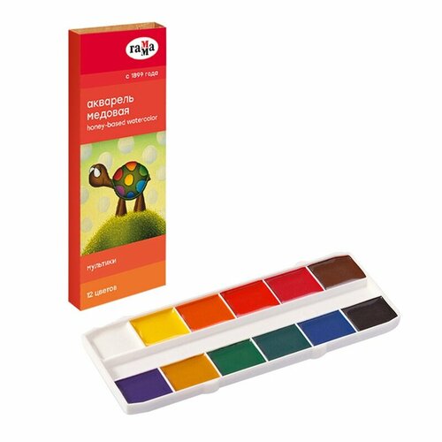 Краски акварельные медовые 12 цветов Гамма Мультики, без кисти, картонная коробка (211048), 40 уп.