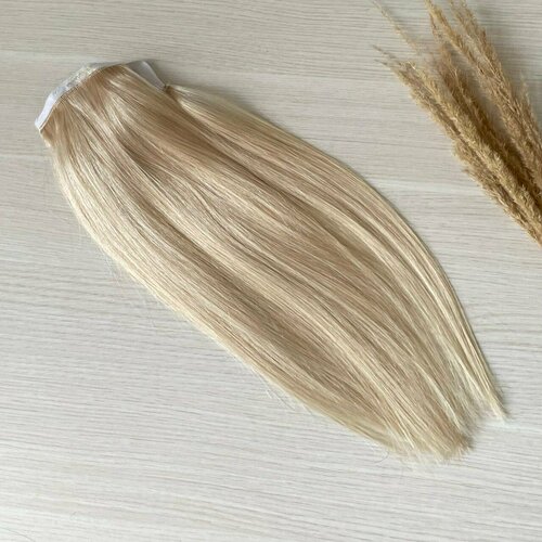 Шиньон-хвост из натуральных волос 35 см 60 г - #60с серебристый блонд
