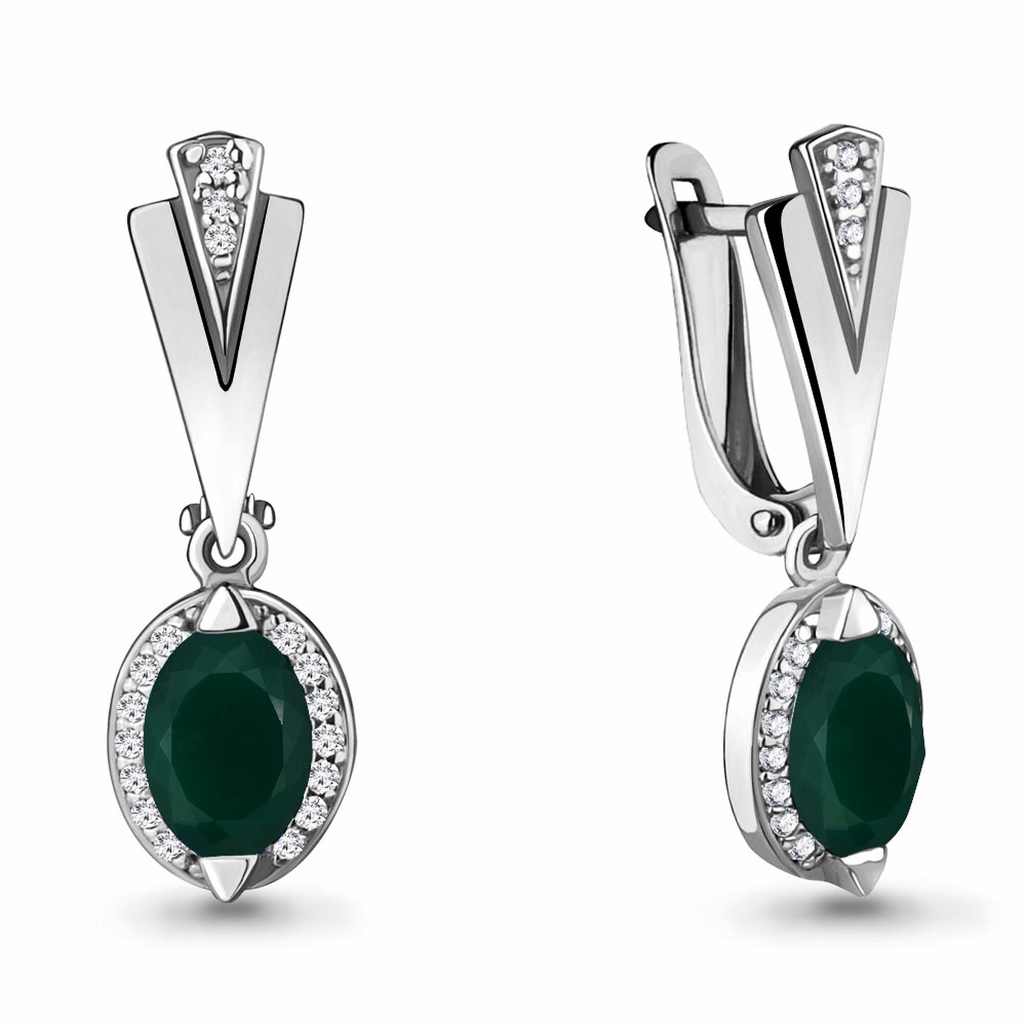 Серьги Diamant online, серебро, 925 проба, родирование, агат, фианит, длина 2.3 см, , бирюзовый
