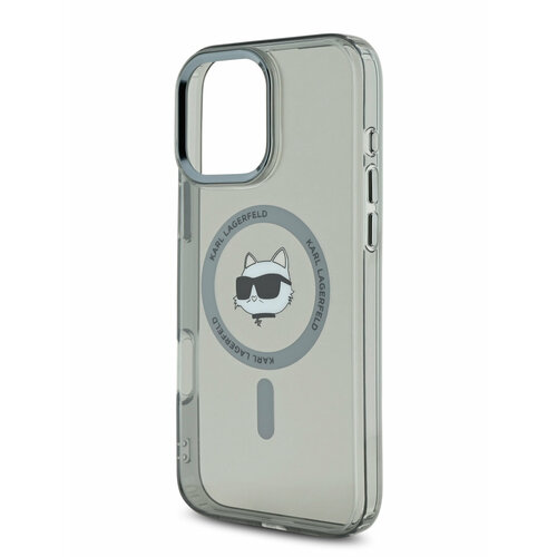 Lagerfeld для iPhone 16 Pro чехол PC/TPU NFT Choupette Head Metal camera Hard Black (MagSafe) черный, серый