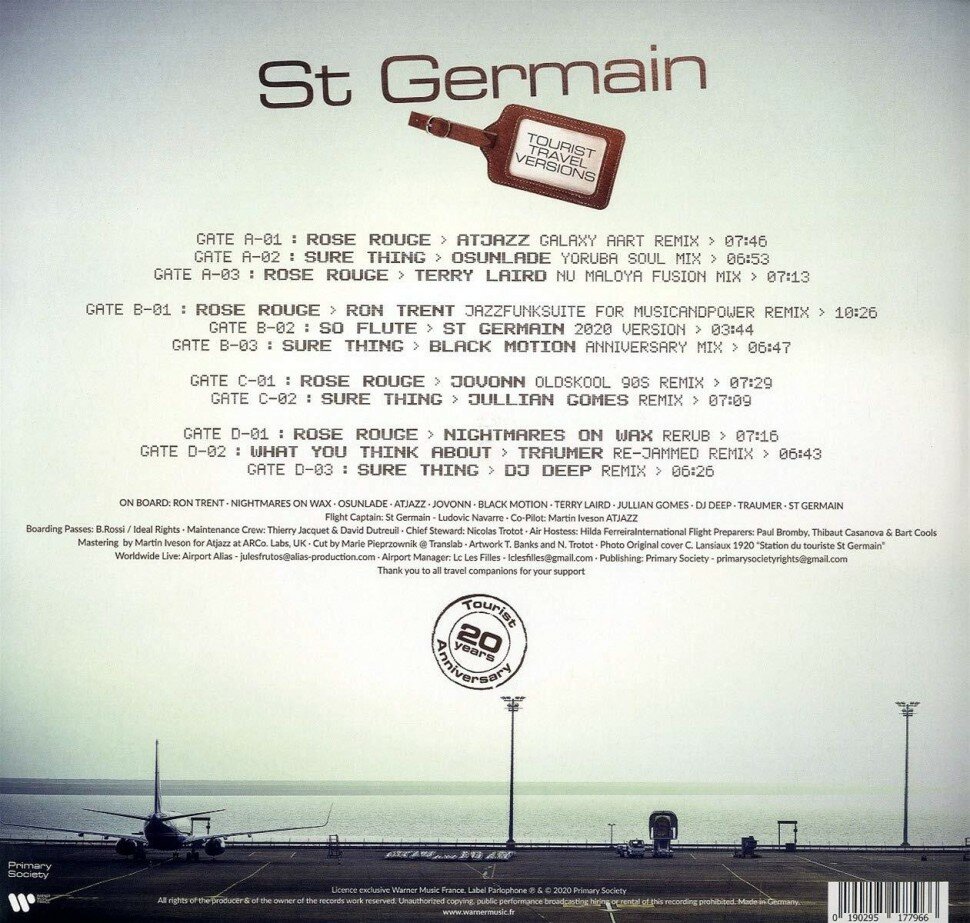 欧2discs LP St Germain Tourist Travel Versions 0190295177966 Primary Society, Warner Music France /00660 St Germain – Tourist – 2 x Vinyl (Gatefold, 12