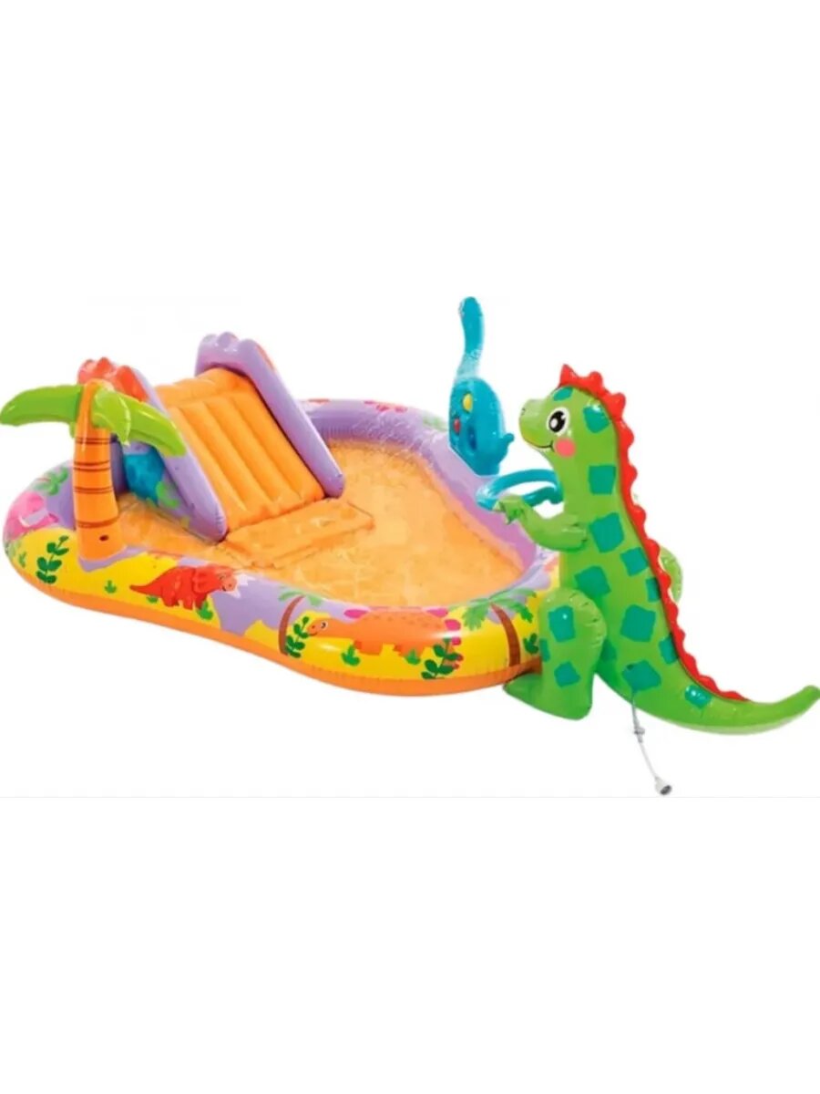 Игровой центр с горкой и фонтаном INTEX 56139 Динозаврик 201х157х69см