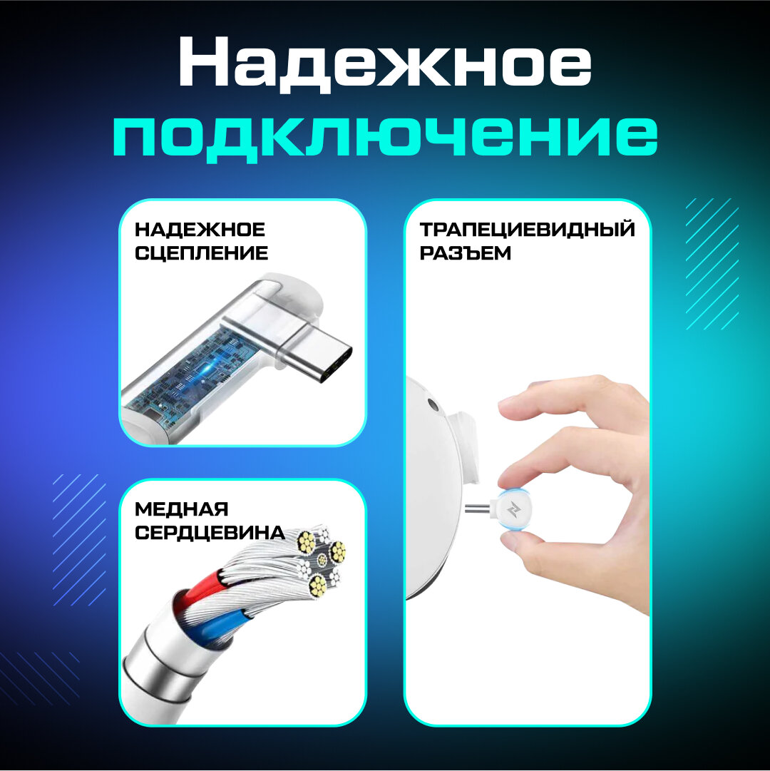 Кабель ZYBER для Oculus Quest 3/ 3S/ 2/ Pico 4/ Ultra со светодиодным индикатором 5 метров — фото 1