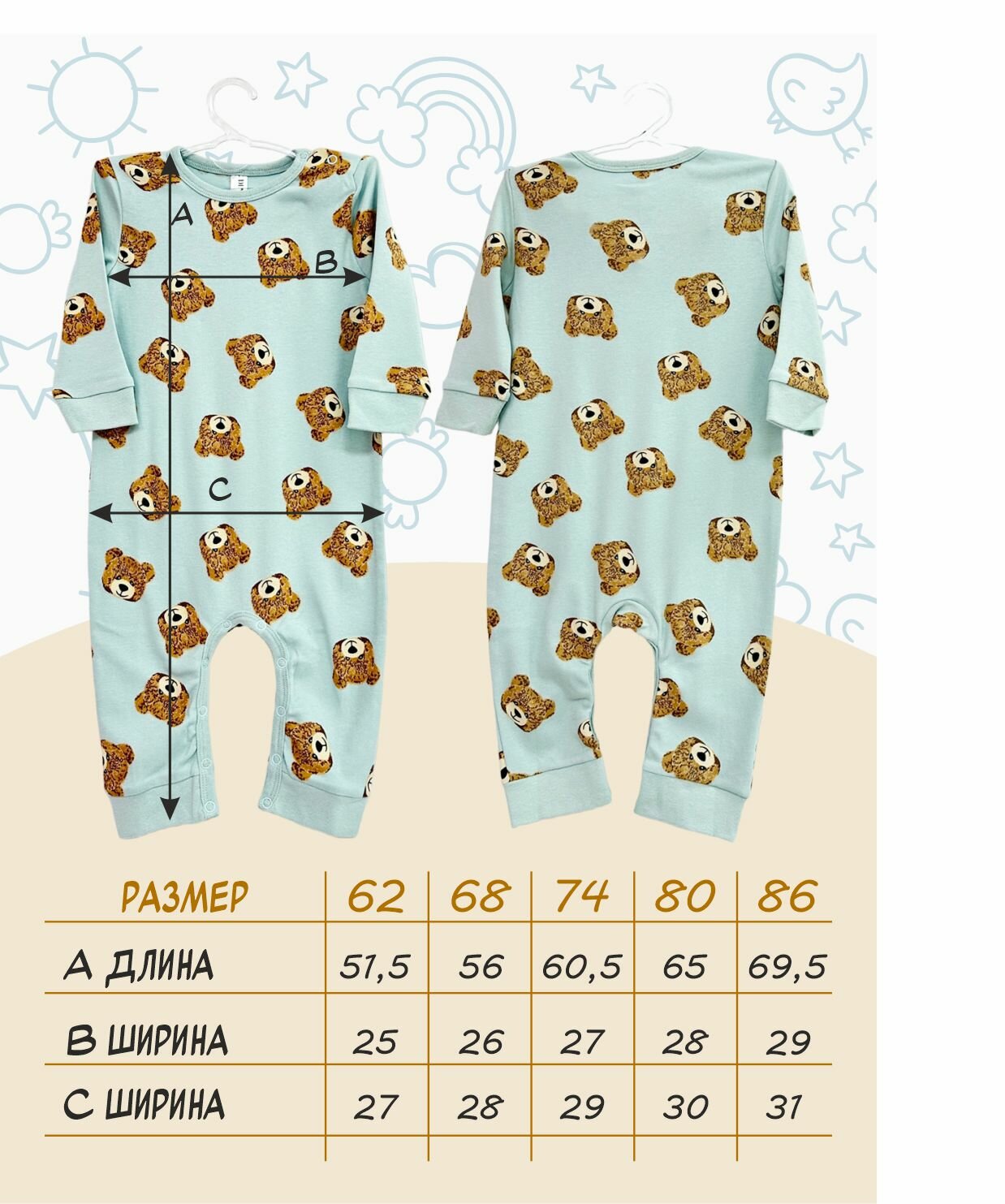 Боди, размер 68, мятный — фото 1