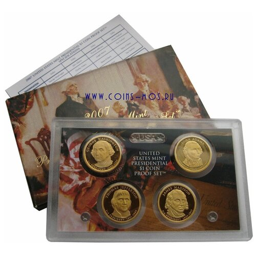 США Президенты Набор из 4 монет 2007 г. Пруф В подарочной упаковке