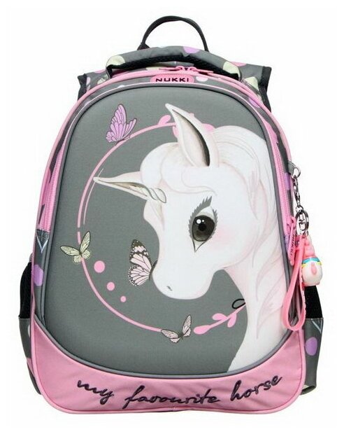 Рюкзак школьный для девочек NUKKI NUK21-G5001-01 Единорог серый / нежно-розовый, 760 грамм, 390х280х180 мм / Рюкзак для девочки / Школьный ранец