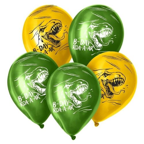 фото Шар латексный 12""с днём рождения", динозаврики 2, пастель, набор 25 шт. цвет жёл., зелён. sempertex