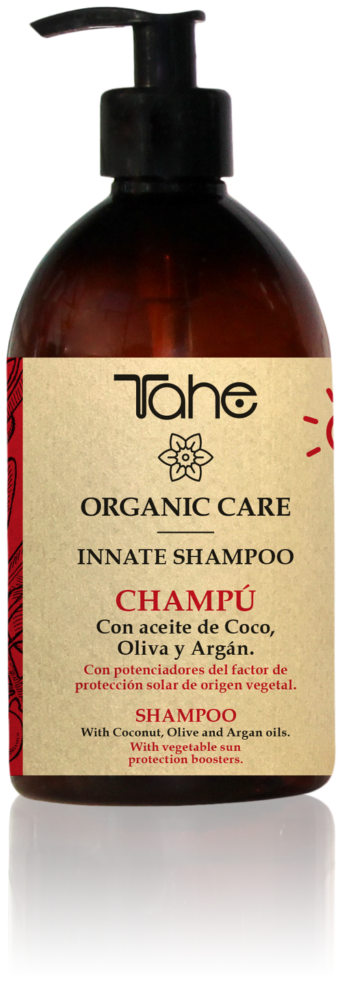 Tahe ORGANIC CARE SOLAR-INNATE SHAMPOO Солнцезащитный бессульфатный шампунь для волос с маслом кокоса, оливок и арганы 300 мл.