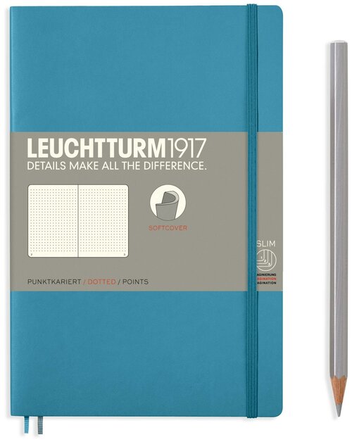 Записная книжка нелинованная Leuchtturm Paperback В6+ 123 стр, мягкая обложка нордический синий