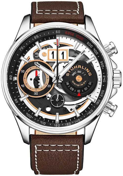 Наручные часы STUHRLING Aviator 923.01 с хронографом, серебряный