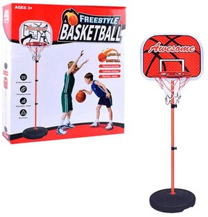 Баскетбольное кольцо со стойкой, мяч, насос, набор детский для игры в баскетбол напольный для дома и улицы, диаметр кольца 20 см, щит, 60-120 см