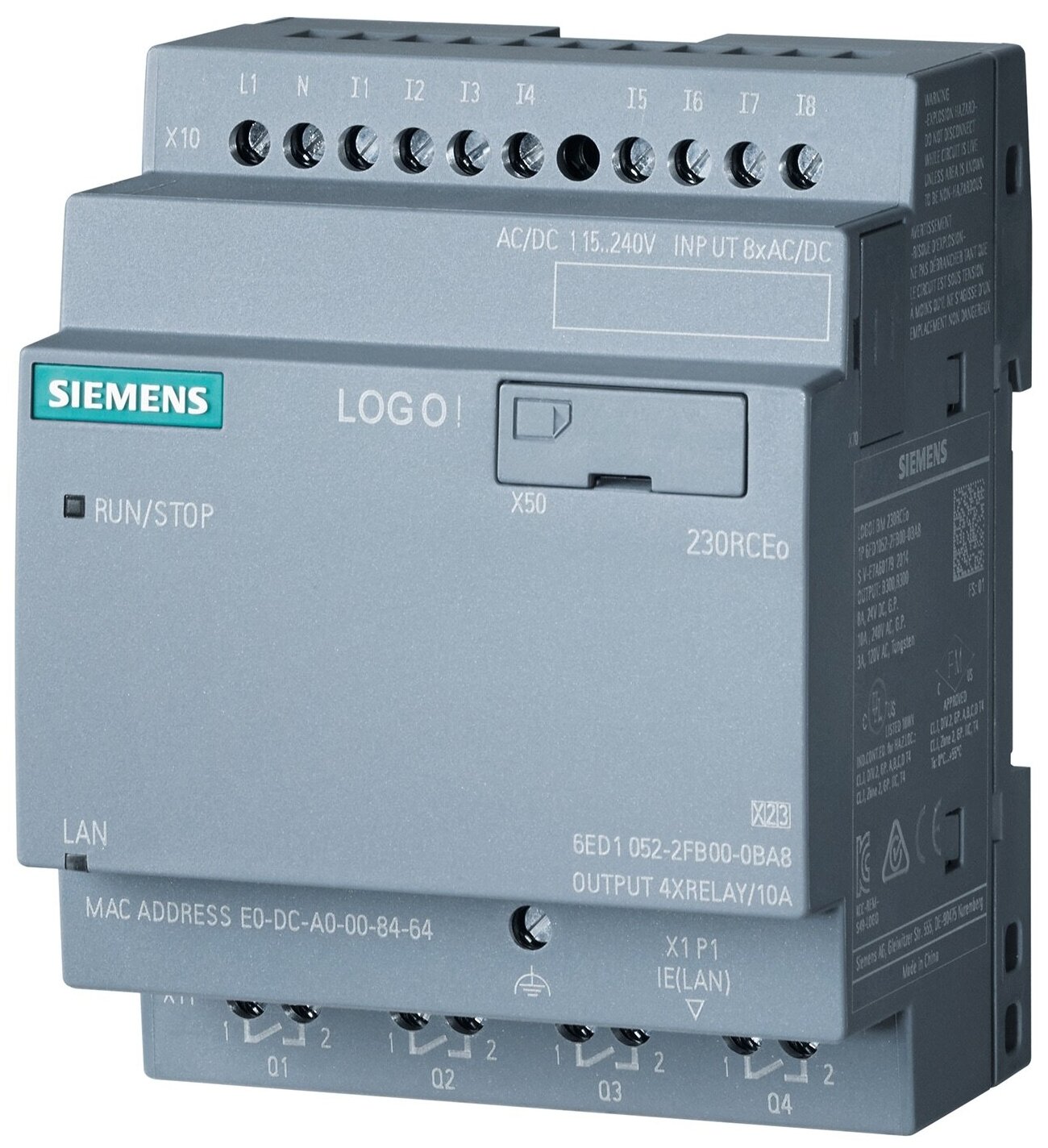 Микроконтроллер Siemens LOGO! 230RCEO 115В-230В 8DI 4DO без дисплея 6ED10522FB080BA1