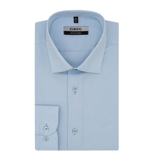 фото Рубашка мужская длинный рукав greg 203/138/90005/ox/z stretch_gb, полуприталенный силуэт / regular fit, цвет голубой, рост 174-184, размер ворота 44