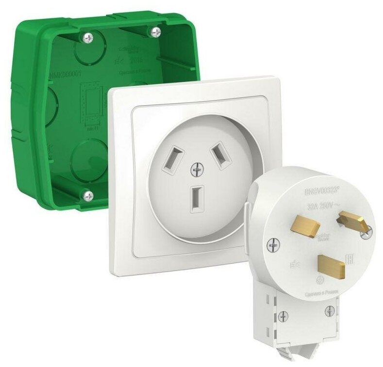 Schneider Electric Комплект силовой СП BLANCA 32А 250В монтажная коробка + розетка + вилка бел. Schneider Electric BLNSK013231