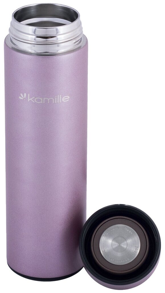 Термос Kamille с датчиком температуры воды 400мл. (розовый) - фотография № 5