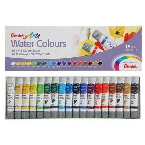 Акварель художественная набор в тубе 18 цветов по 5мл Pentel Water Colours