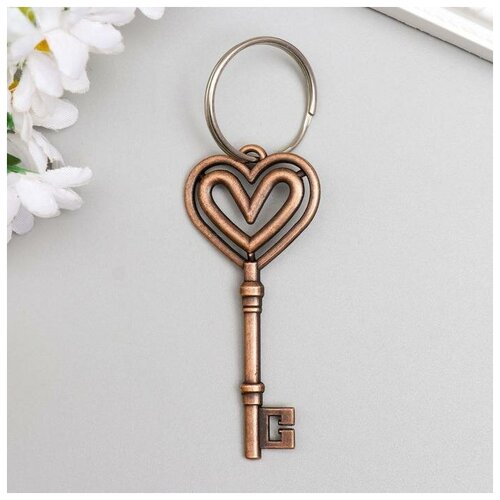 фото Брелок металл "ключ - двойное сердце" 6,9х3 см noname