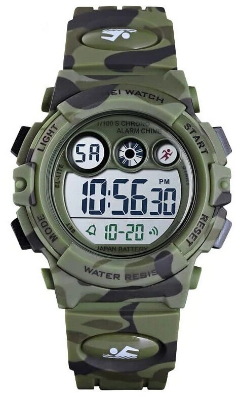 Часы Skmei/Скмей 1547 детские секундомер подсветка будильник Army Green
