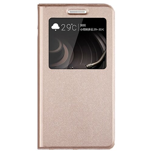 фото Чехол-книжка mypads для huawei p10 plus с окном вызова предпросмотра позволяет просматривать звонки и сообщения не открывая крышку золотой