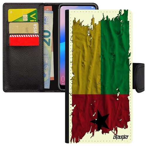 фото Чехол книжка для смарфона // galaxy a12 // "флаг гвинеи бисау на ткани" дизайн государственный, utaupia, белый