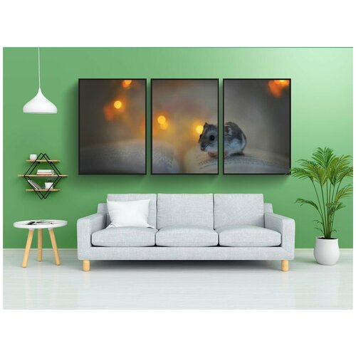 фото Набор модулных постеров для интерьера "хомяк, книга, огни" 60x90 см. в тубусе, без рамки lotsprints