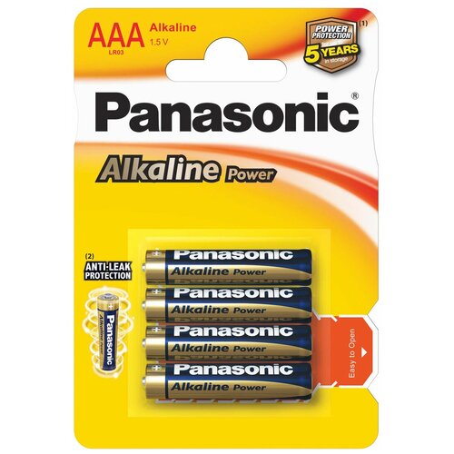 Батарейка Panasonic Alkaline Power AAA/LR03, 4 шт. батарейки мизинчиковые panasonic aaa alkaline power 20 шт