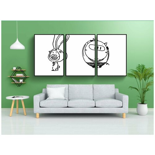 фото Набор модулных постеров для интерьера "свинья, кролик, домашнее животное" 60x90 см. в тубусе, без рамки lotsprints