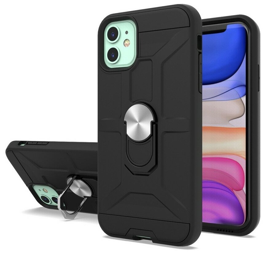 Противоударная накладка Armor Case с кольцом для Apple iPhone 11 (6.1) черный