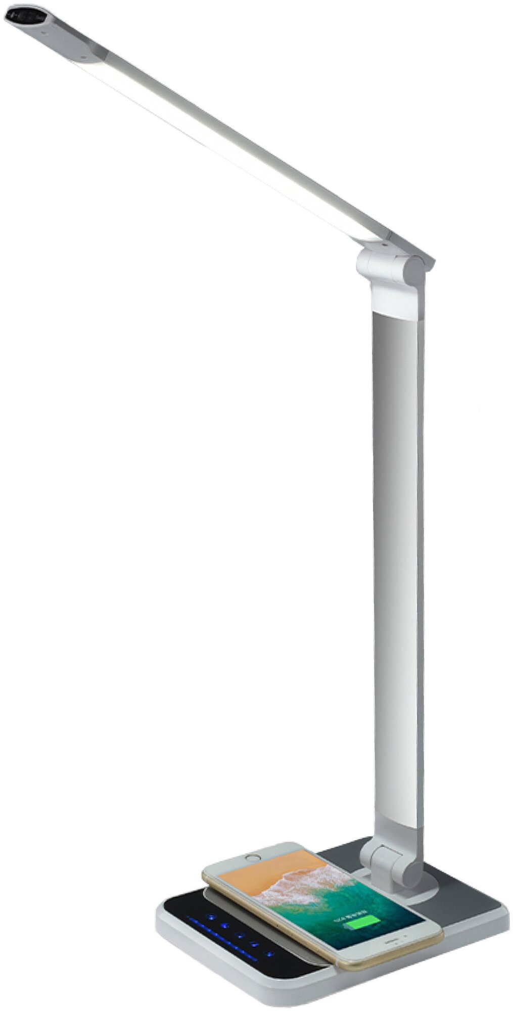 Настольный светодиодный светильник с беспроводной зарядкой для мобильных устройств. Настольная лампа Onlight TL002 Серебро