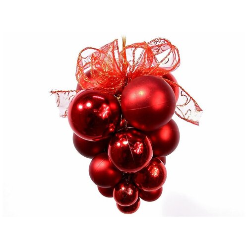 фото Подвеска - гроздь с зеркальными и матовыми шарами, красная, 20 см, snowhouse cb1-sm20r