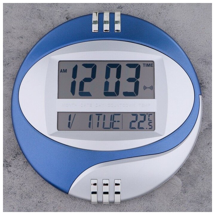 Часы электронные настенные, настольные, с будильником, 26 х 26 см, 2 АА, синие - фотография № 1
