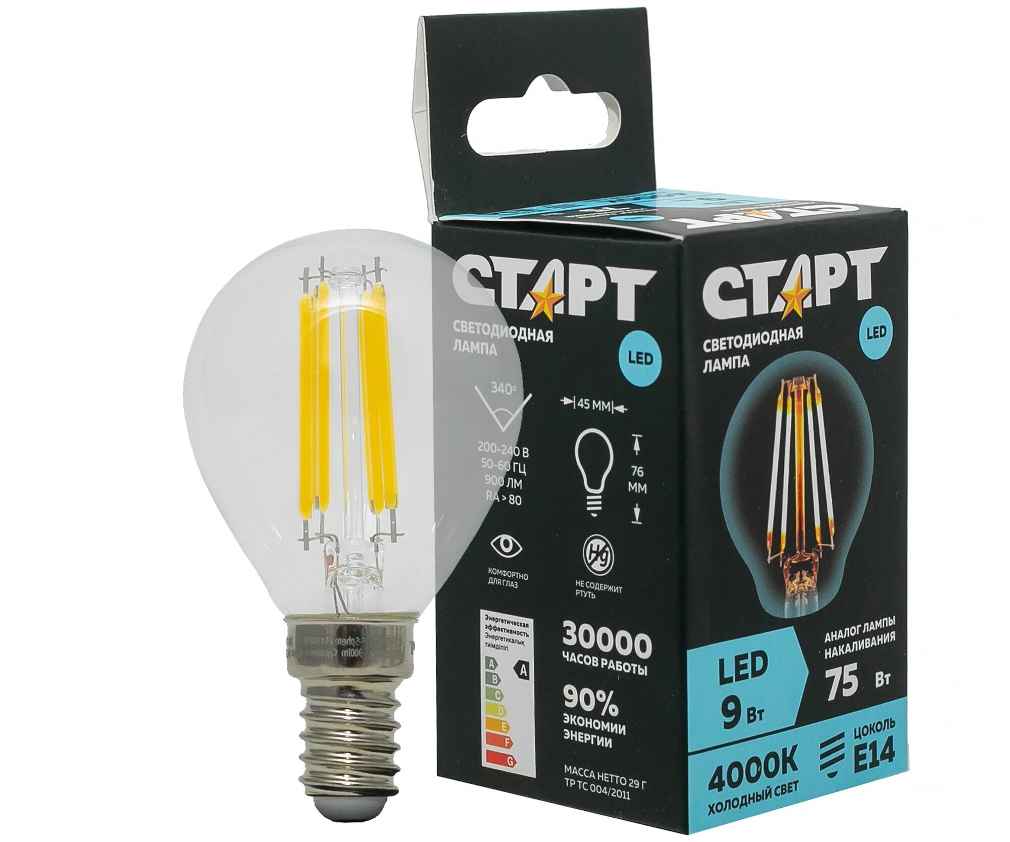 Светодиодная лампа старт LED F-SphereE14 9W27 4640033428929