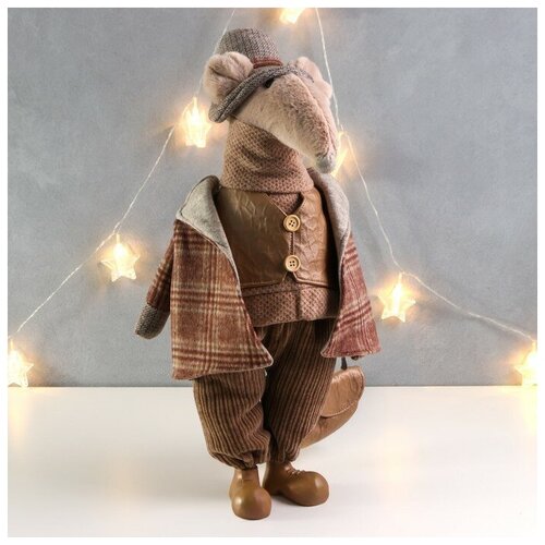 фото Кукла интерьерная "дядя-мышь в клетчатом пальто с портфелем" 25х24,5х52 см неизвестен