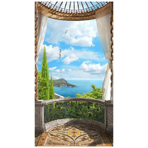 Фотообои Уютная стена Роскошный балкон с видом на море 150х270 см Бесшовные Премиум (единым полотном)