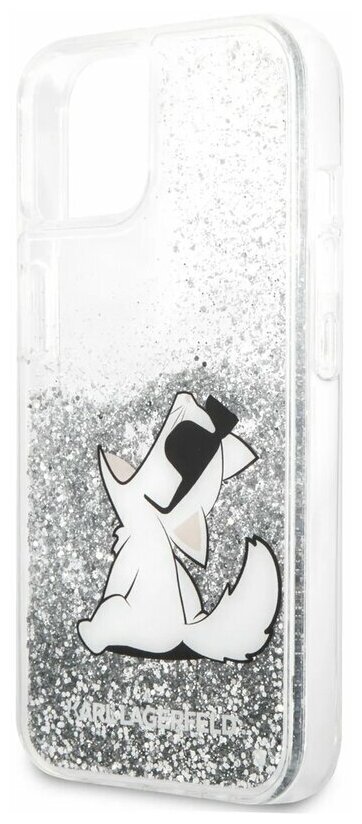 Lagerfeld для iPhone 13 чехол Liquid glitter Choupette Fun Hard Silver