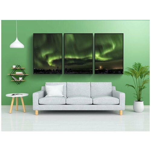 фото Набор модулных постеров для интерьера "исландия, северное сияние, аврора" 60x90 см. в тубусе, без рамки lotsprints