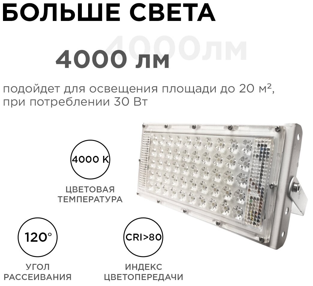 Прожектор светодиодный Apeyron 30W 4000K - фото №16