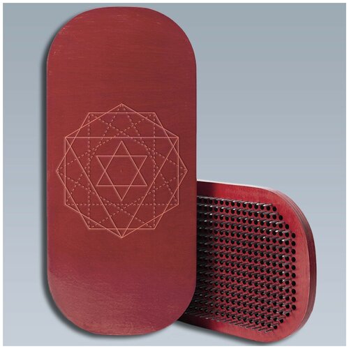 фото Доска с гвоздями садху для йоги / овал / геометрия узор - 1721 / красная чакра