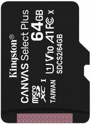 Карта памяти Kingston Canvas Select Plus 64Гб microSDXC, C10/UHS-I U1 (SDCS2/64GBSP)