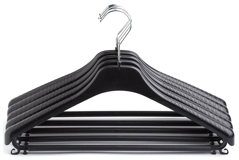 Вешалка-плечики для одежды PlastOn универсальная, пластиковая 42 см с металлическим крючком, черная, набор 5 шт.