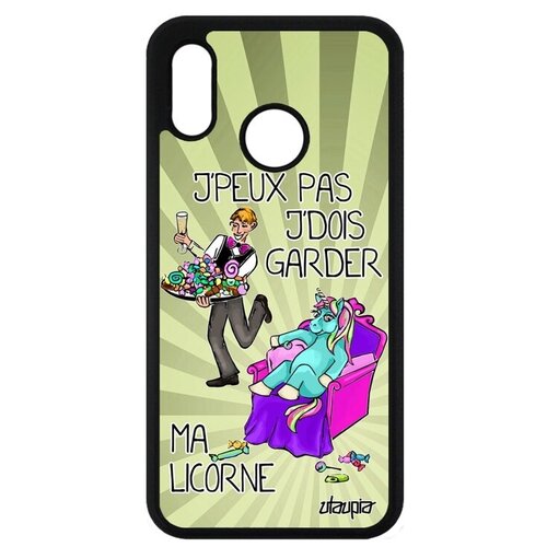 фото Яркий чехол на смартфон // huawei p20 lite // "не могу - сижу с единорогом!" рисунок юмор, utaupia, светло-зеленый