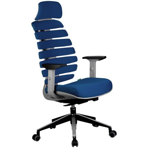 фото Кресло компьютерное riva shark серый пластик синяя ткань (26-21) рива