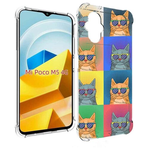 Чехол MyPads разноцветные-коты для Xiaomi Poco M5 задняя-панель-накладка-бампер