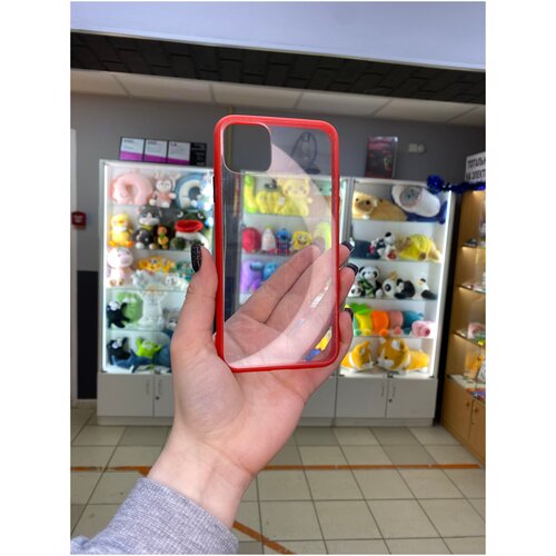 Чехлы для IPhone 11 Pro Max, прозрачный с цветными матовыми краями, пластик, красный (сверху защитная пленка)